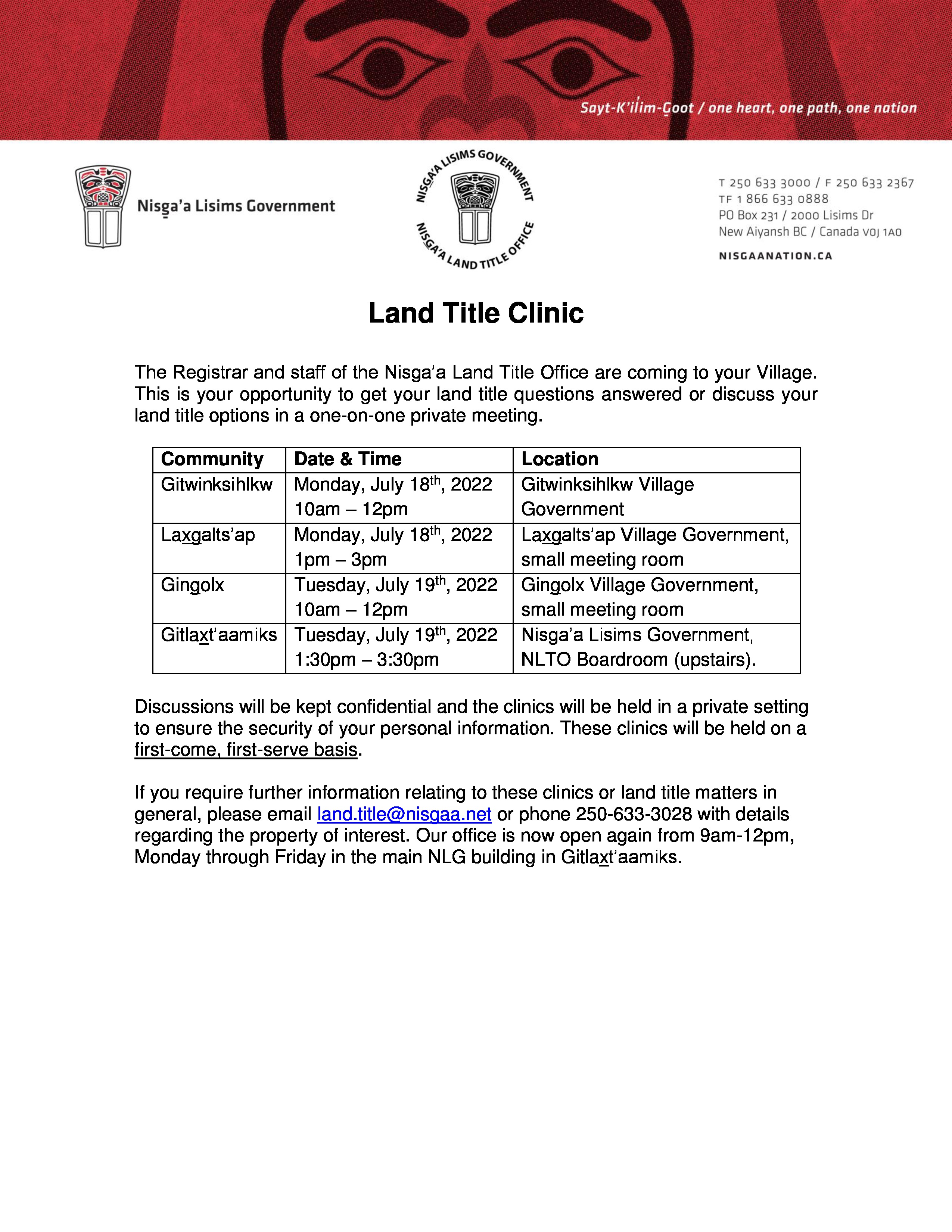 Land Title Clinic Poster - July 2022